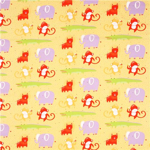 yellow elephant lion animal fabric Clothworks Safari Sweet - modeS4u