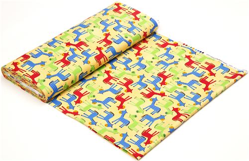 yellow fabric with dotted horses by Robert Kaufman USA 3