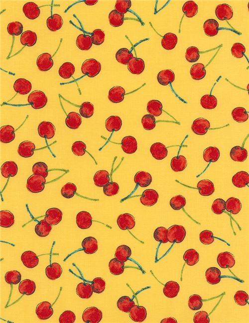 yellow fabric with red cherry fruit by Timeless Treasures Fabric by Timeless  Treasures - modeS4u