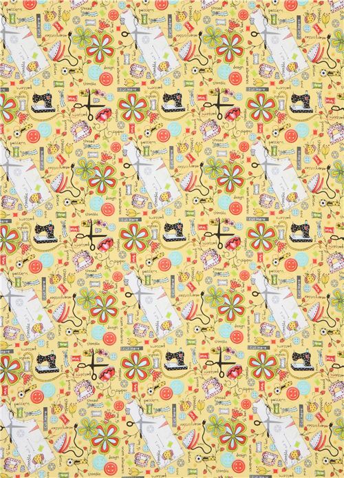 yellow fabric with thread measuring tape sewing theme Quilting