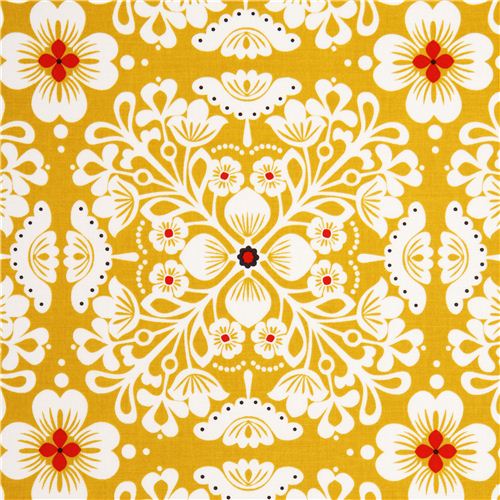 yellow flower fabric with flower ornaments Michael Miller 1