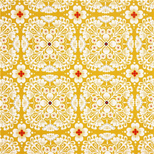 yellow flower fabric with flower ornaments Michael Miller 2