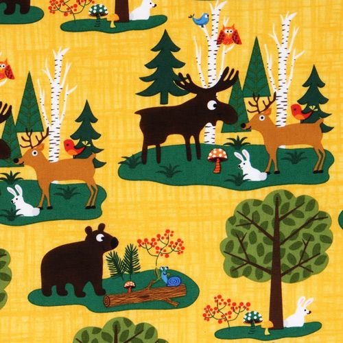 gelber Waldfreunde Stoff Woodland Friends USA Designer 1