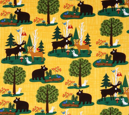 yellow forest friends fabric Woodland Friends USA Fabric by Japanese ...