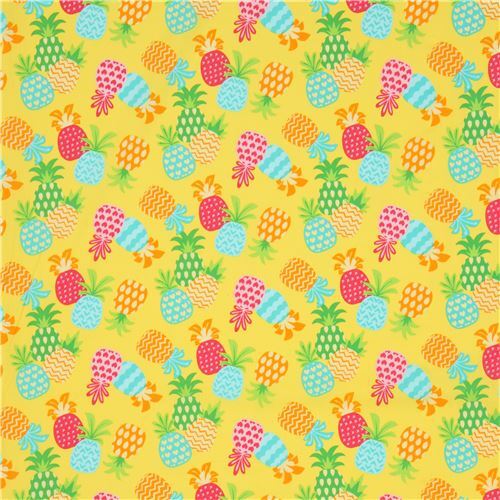 Resto de (35 x 112 cm) - Tela amarilla de frutas con pi�a anan�s de colores de Trans-Pacific Textile 3
