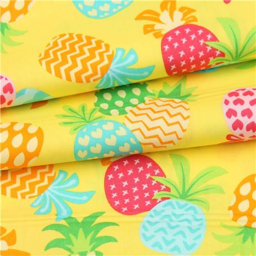 Resto de (35 x 112 cm) - Tela amarilla de frutas con pi�a anan�s de colores de Trans-Pacific Textile 4