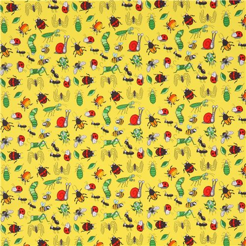 yellow grasshopper ant ladybird insect fabric Garden Critters Blank ...