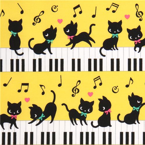 yellow kawaii fabric black kitty piano Japan 1