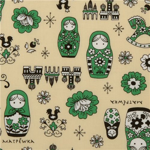 yellow matryoshka dolls Kokka fabric Japan babushka 1