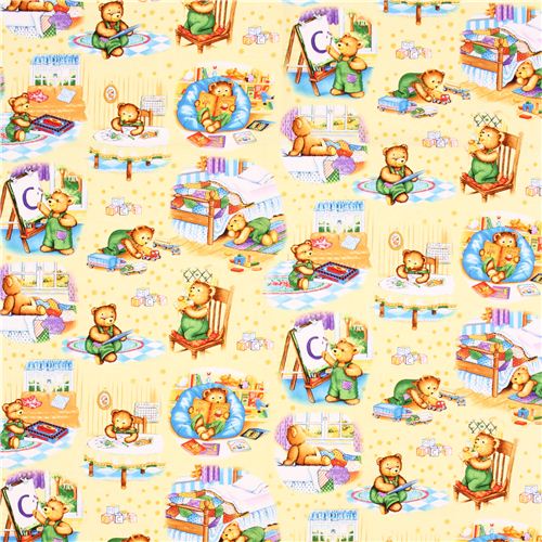yellow playing teddy bear fabric Timeless Treasures Corduroy 2