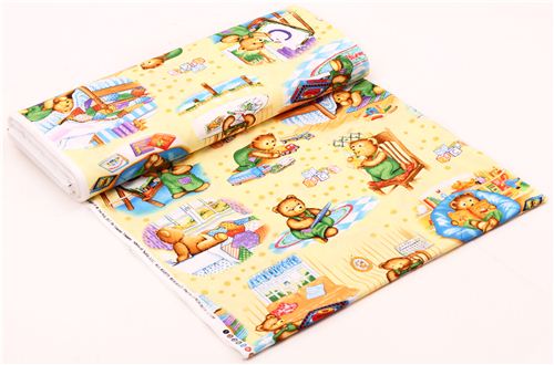 yellow playing teddy bear fabric Timeless Treasures Corduroy 3