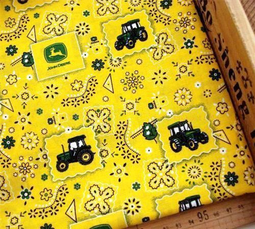 yellow tractor fabric with flowers John Deere 0.5m 1