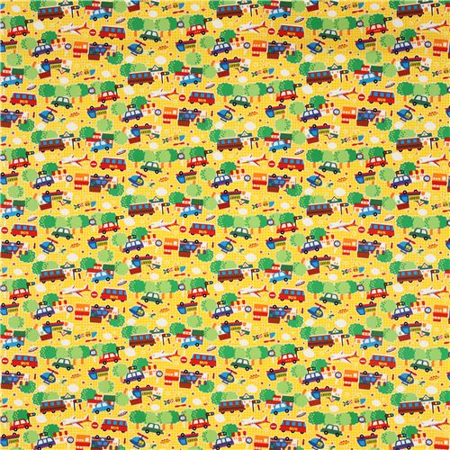yellow vehicle oxford fabric for boys by Kokka from Japan 2