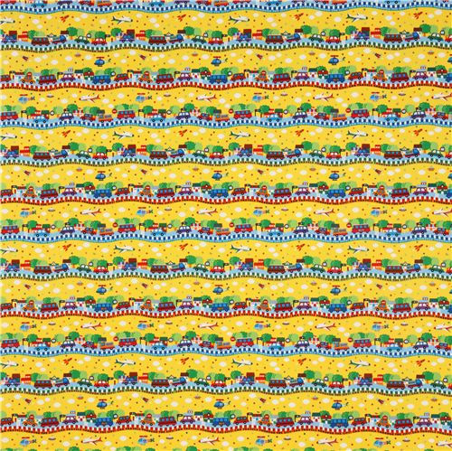 yellow vehicle stripe oxford fabric for boys Kokka Japan 2