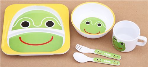 yellow white Lunch set Dinner set with frog from Japan 2
