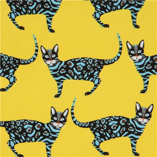 tessuto giallo ocelot selvatici Alexander Henry Tessuto