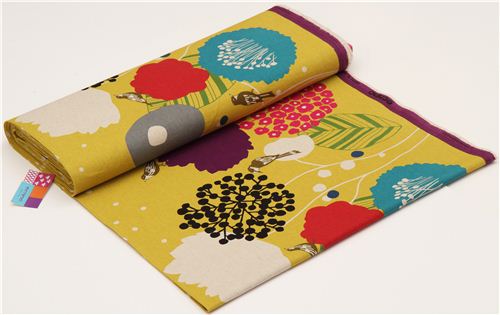 gelber wildflower echino Canvas Stoff mit Vogel Blume 3