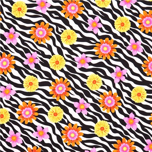 Zebra Pattern Flower Fabric Wild Flowers Quilting Treasures - Modes4u