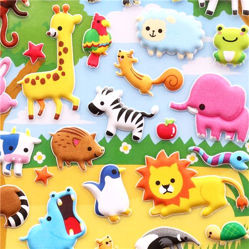 zoo animals 3D sponge stickers and sticker book from Japan - Animal ...